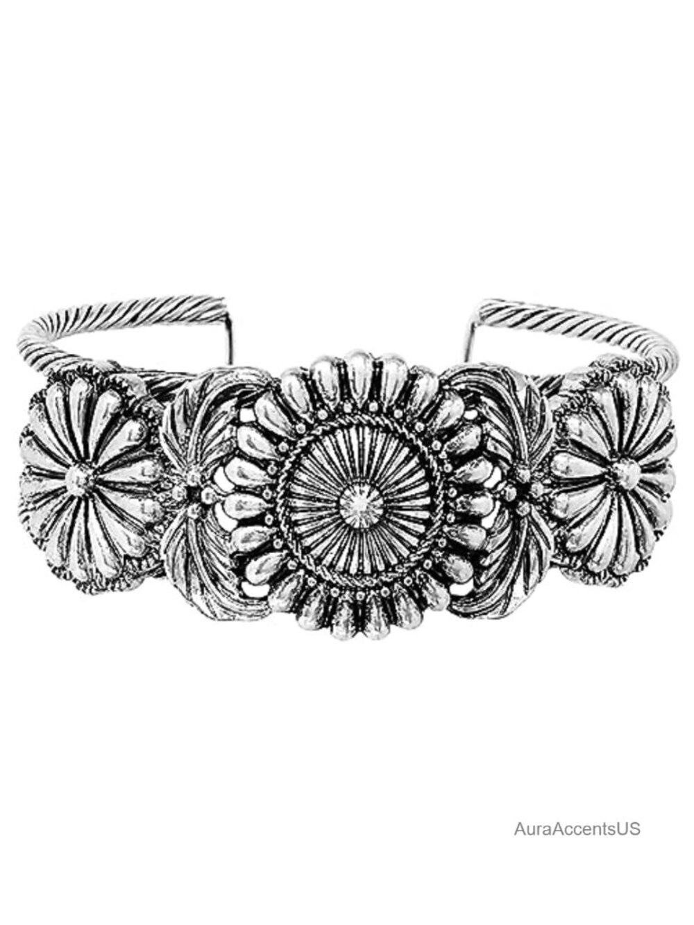 Women's Western Silver Tone Concho Open Cuff Bracelet Adjustable